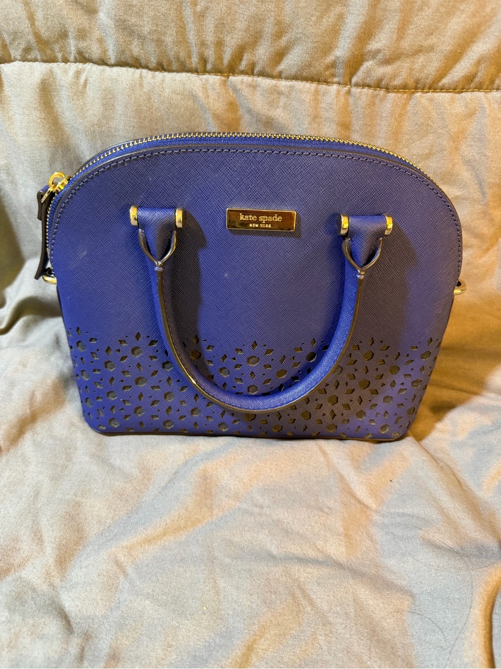 kate spade cobalt blue laser-cut dome satchel